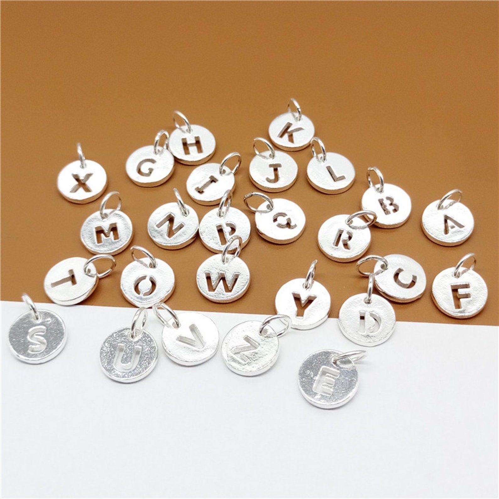 4 Sterling Silver Shiny Alphabet Charms Disc Charm Letter Etsy