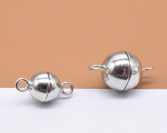 Sterling Silber Magnetverschluss mit rhodiniertem, 925 Silber Magnetverschluss, runder Magnetverschluss, Armbandverschluss, Halskettenverschluss 6 mm-12 mm