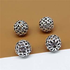 5 Sterling Silver Basket Weave Beads, Bracelet Bead, Necklace Bead, Round Bead, 925 Silver Weave Bead, Ball Bead 10mm, Jewelry Making