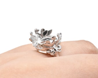 Orchid  Floral  Ring Silver Ring  Gift For Her Adjustable Ring Under 20 USD