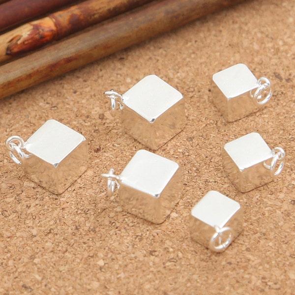 Sterling Silver Cube Charms, Sterling Silver Cube Pendant, Silver Cube Charms, Silver Cube Pendants 8mm, 10mm