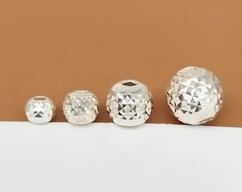 Sterling Silver Faceted Bead, 925 Silver Shiny Diamond Cut Bead, Bulk Small Round Bead Spacer, Bracelet Bead, Necklace Bead 3mm 4mm 5mm 6mm