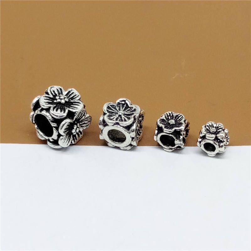 2 Perline In Argento Sterling 925 A Forma Di Rosa Con 3 Fori, Per Bracciali E Gioielli | Elementi Decorativi Per Bigiotteria, 16 Mm