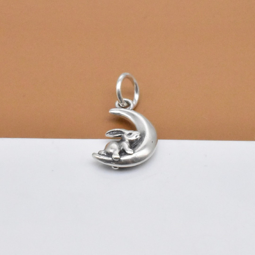 2 Sterling Silver Moon Rabbit Charms, 925 Silver Rabbit Charm, Easter ...