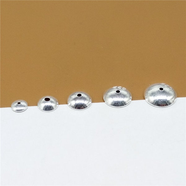 Capuchons de perles unies brillantes en argent sterling pour entretoises de perles de bracelet, capuchons de perles en argent 925 3mm 4mm 5mm 6mm 7mm 8mm