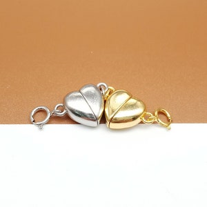 Sterling Silver Heart Magnetic Clasp w/ Spring Ring Clasp, 925 Silver Magnetic Clasp Rhodium Plated, Gold Plated Magnet Clasp, Heart Clasp
