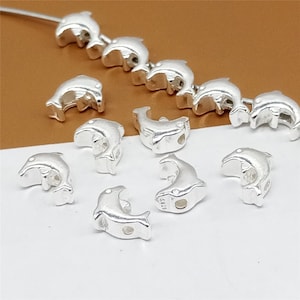 10 Sterling Silver Dolphin Beads, Shiny Dolphin Beads, 925 Silver Dolphin Beads, Sea Beads, Ocean Beads