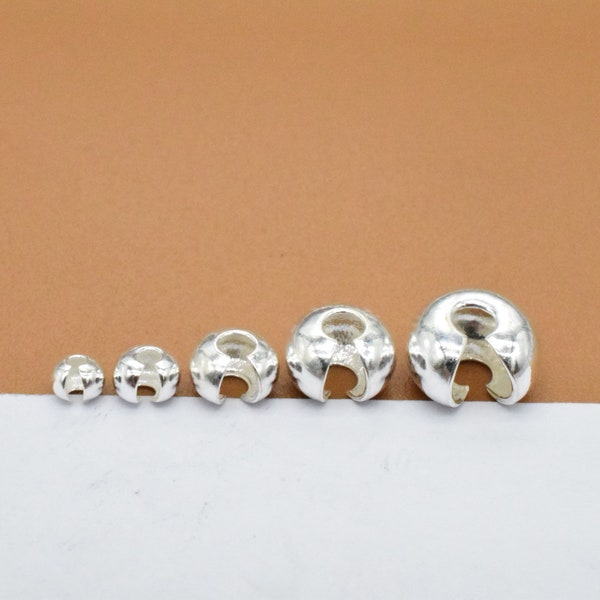 Perles à écraser en argent sterling 2,5 mm 3 mm 4 mm 5 mm 6 mm, perles à écraser en argent 925, perles à écraser, embouts de cordon