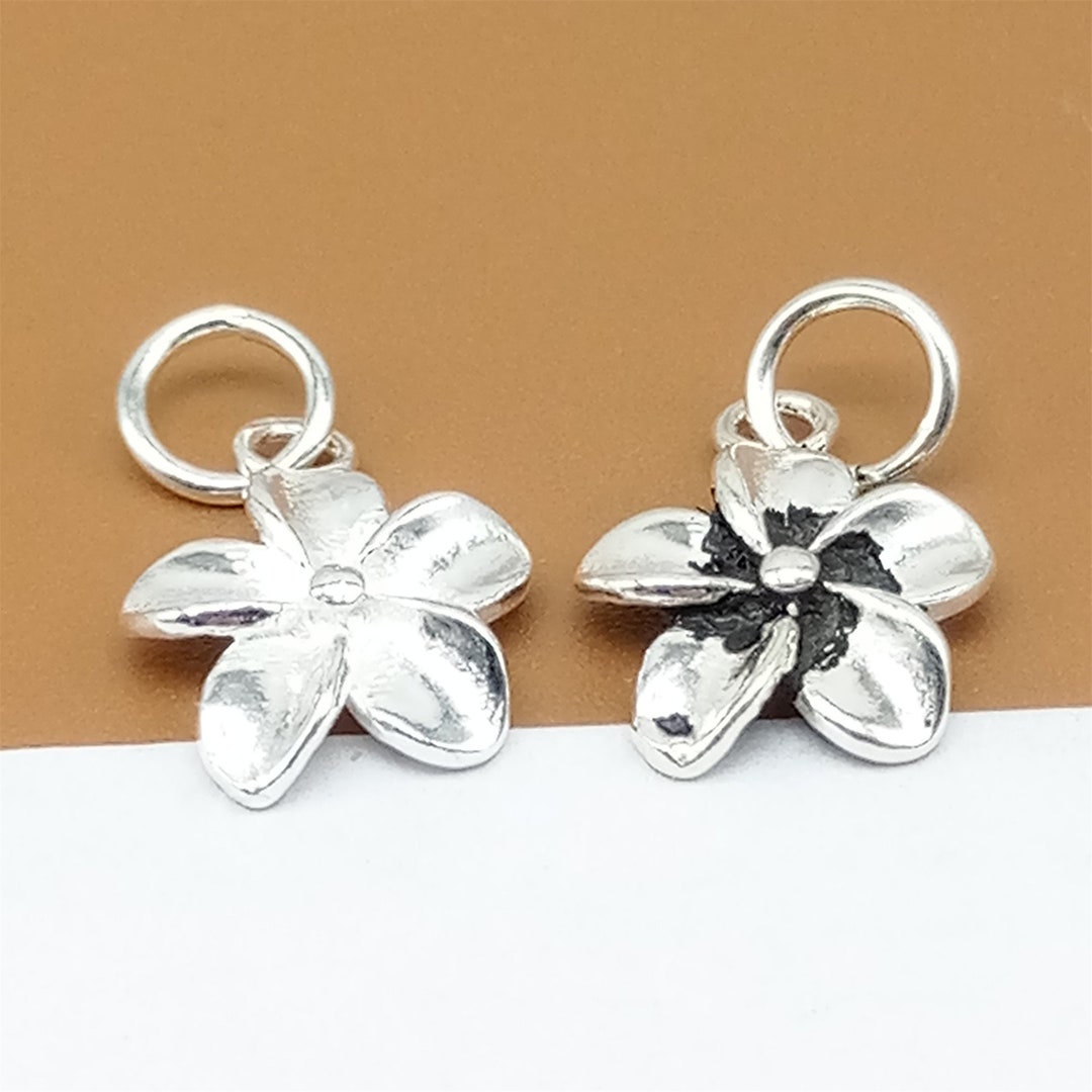 8 Sterling Silver Five Petals Flower Charms, 925 Silver