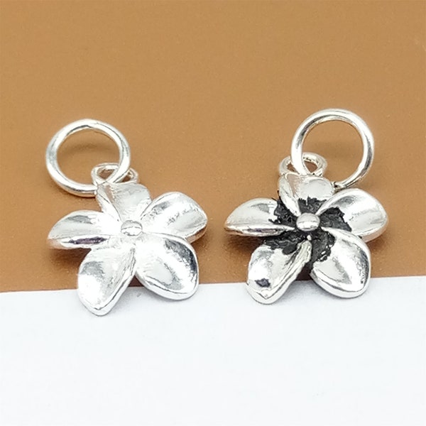 8 Sterling Silver Five Petals Flower Charms, 925 Silver Flower Charm, Pear Blossom Small Pendant, Bracelet Charm, Necklace Charm