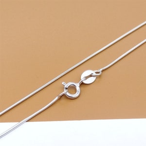 May include: A silver snake chain necklace with a lobster clasp closure.
