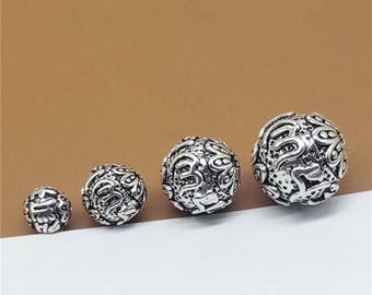 Plata de ley Om mani padme hum Cuentas, Cuentas om, Cuentas redondas, 925 Cuentas de budismo budista de plata, Cuenta de pulsera, Cuenta de collar