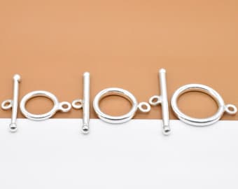 2 Sterling Silver Toggle Clasps, Circle 11mm, 13mm, 15.5mm, 925 Silver Toggle Clasp, Bracelet Clasp, Necklace Clasp