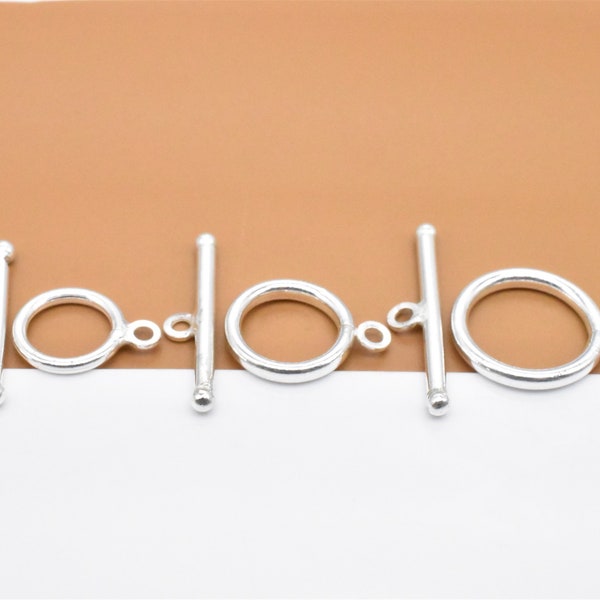 5 Sterling Silver Toggle Clasps, Circle 11mm, 13mm, 15.5mm, 925 Silver Toggle Clasp, Bracelet Clasp, Necklace Clasp