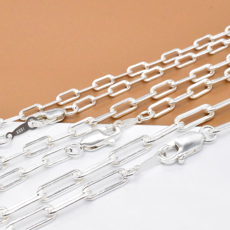 Sterling Silver Paper Clip Chain, 925 Silver Paperclip Chain, Rectangle Drawn Cable Chain Lobster Cable Chain 2.5mm 3mm 3.5mm 14 16 18 20 22 image 7