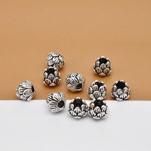 10 Sterling Silver Lotus Beads with Vertical Holes, 925 Silver Lotus Beads, Flower Bead, Spacer Bead for Bracelet Necklace