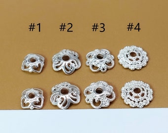 20 Sterling Silver Flower Bead Caps, 925 Silver Heart Bead Cap, Spiral Bead Spacer, Shiny Love Bead, Hollw Bead Spacer, Diameter 5.5mm 7.5mm