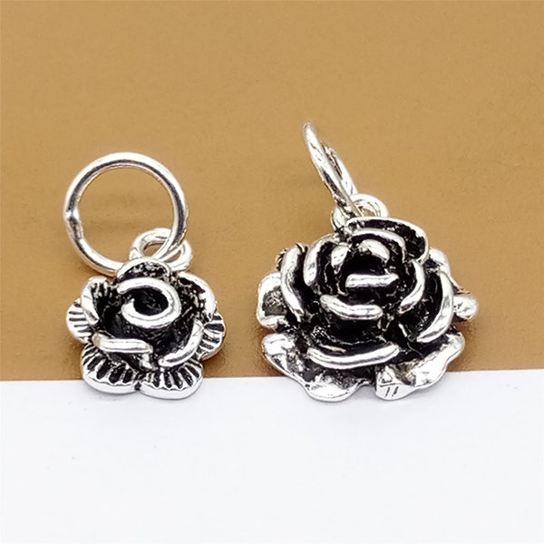 Sterling Silver Rose Charm Etsy