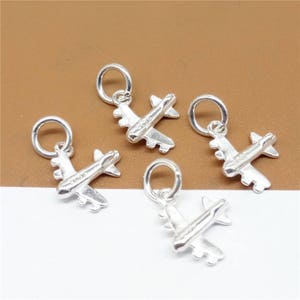 5 Sterling Silver Tiny Airplane Charm for Necklace Bracelet Earring, 925 Silver Airplane Charm, Travel Charm