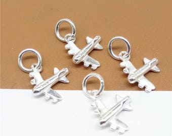 2 Sterling Silver Tiny Airplane Charms for Necklace Bracelet Earring, 925 Silver Airplane Charm, Travel Charm