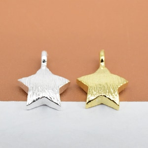 6 Sterling Silver Star Charms, 925 Silver Pentagram Charm, Yellow Gold Plated Star Charm, Sky Charm, Bracelet Charm, Necklace Charm