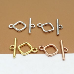 4 Sterling Silver Square Toggle Clasps, 925 Silver Toggle Clasp, Gold Plated Plain Toggle Clasp, Rhodium Plated Necklace Bracelet Clasp
