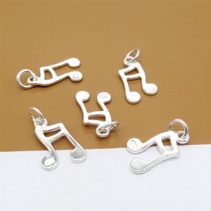 5 Sterling Silver Music Notes Charms, 925 Silver Music Charms 2 Sided