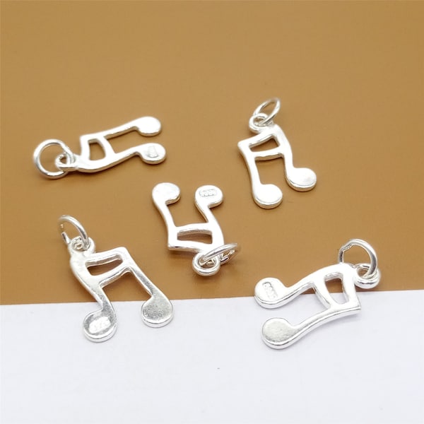 5 Sterling Silver Music Notes Charms, 925 Silver Music Charms 2 Sided