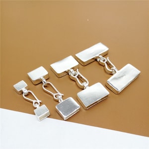 925 Sterling Silver Rectangular Cord End Caps, 925 Silver Leather Cord Flat End Cap w/ Hook Clasp, Rectangle Cord End Caps