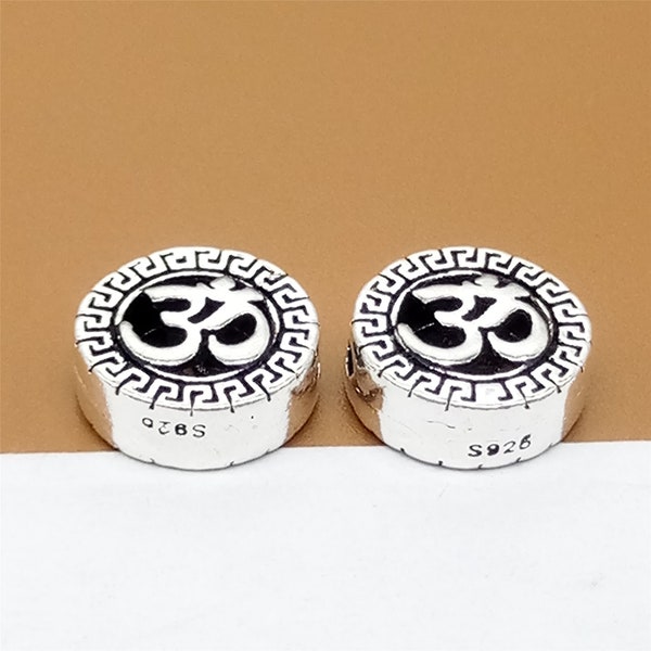 3 Sterling Silver OM Beads, 925 Silver OM Beads, Yoga Buddhism Bead, Bracelet Bead, Necklace Bead