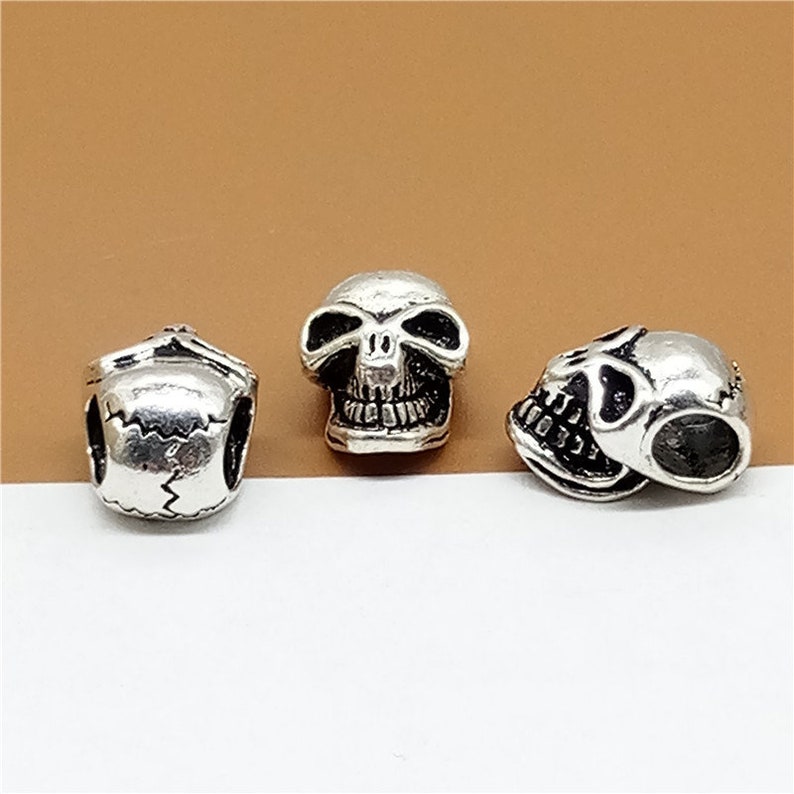 3 Sterling Silver Skull Beads 925 Silver Skull Beads Punk - Etsy UK