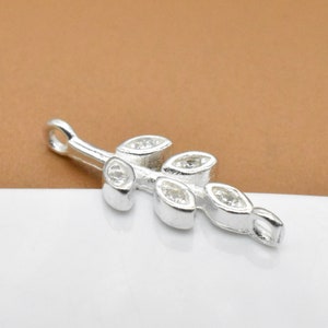 4 Sterling Silber Blatt Zweig Verbinder Charms mit CZ, 925er Silber Rebenblatt Verbinder, Blatt Verbinder, Armband Verbinder, Halsketten Verbinder