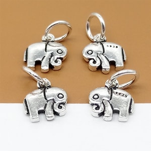 10 Sterling Silver Small Elephant Charms 2-Sided, 925 Silver Elephant Charm, Bracelet Charm, Necklace Charm, Animal Charms
