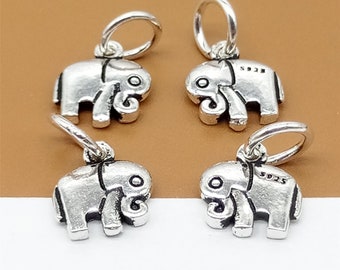 5 Sterling Silver Small Elephant Charms 2-Sided, 925 Silver Elephant Charm, Bracelet Charm, Necklace Charm, Animal Charms
