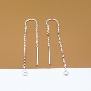 2 Pairs Sterling Silver U Earring Threaders w/ Ring, 925 Silver Ear Threads, Cable Chain Earring Threader, Earring Components