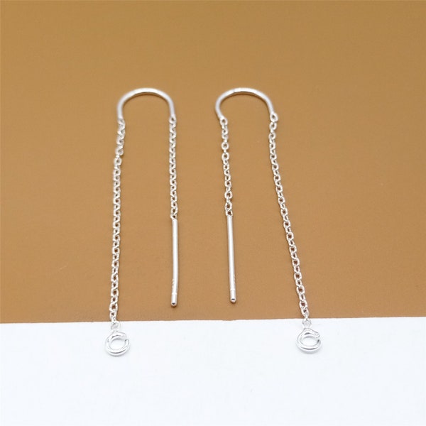 2 Pairs Sterling Silver U Earring Threaders w/ Ring, 925 Silver Ear Threads, Cable Chain Earring Threader, Earring Components