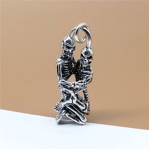 Sterling Silver Skull Sex Pendant, Forever Love Sex Hug Pendant, Sex Skull Skeleton Pendant, 925 Silver Skull Sex Pendant 12.2g