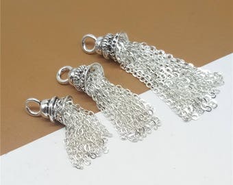 Sterling Silver Tassel Charm for Tassel Necklace, 925 Silver Chain Tassel Pendant, Chain Tassel Bali Bead Cap Tassel, Necklace Tassel