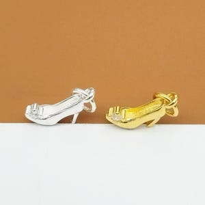 2 Sterling Silver Small High Heel Charms w/ CZ, 925 Silver High-heeled Shoe Charm 3D, Small Shoe Pendant, Bracelet Charm, Necklace Charm