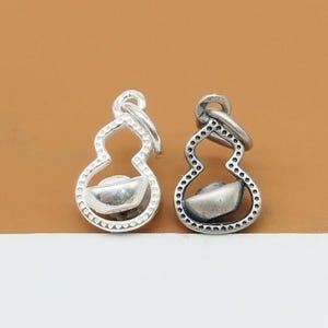 6 Sterling Silver Gourd Charms 2-Sided, 925 Silver Chinese Ingot Charm, Small Gourd Pendant, Concave Charm, Lucky Charm, Bracelet Charm