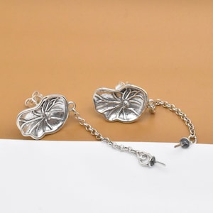Sterling Silver Lotus Post Earring, Lotus Earring Posts, 925 Silver Cup Peg Ear Posts, Leaf Earring Posts, Yoga Earring, Meditation Earring
