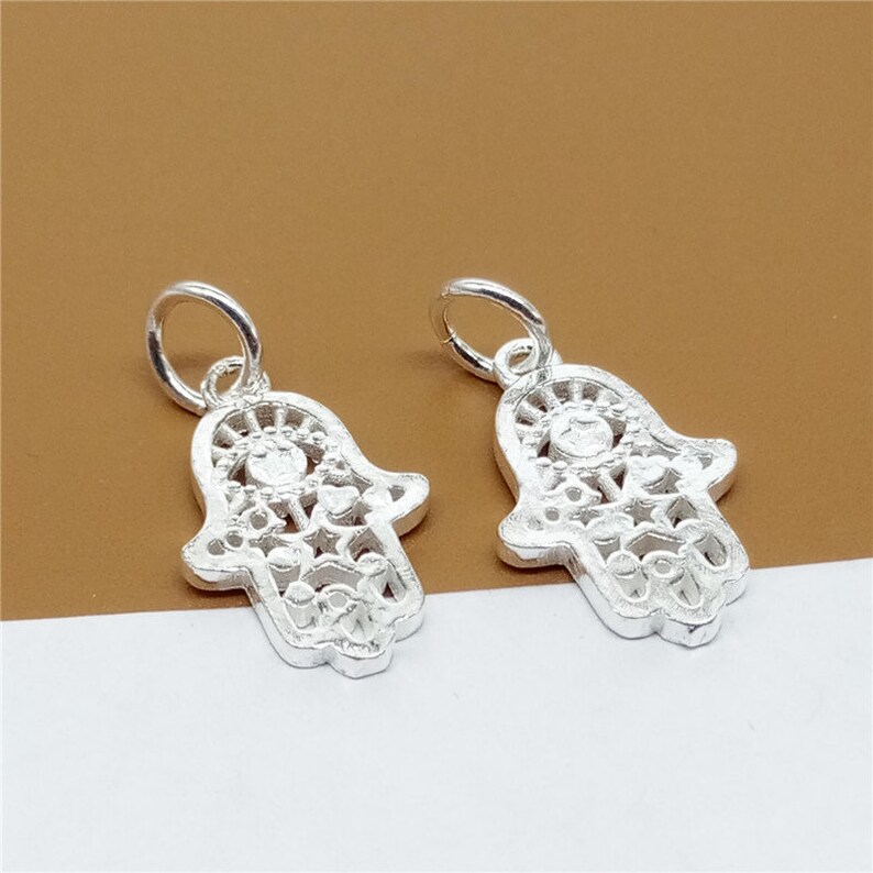 2 Sterling Silver Hamsa Hand Charms 925 Silver Hamasa Charms 2-Sided