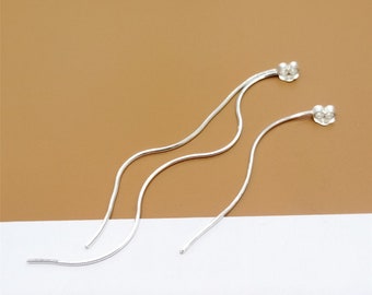 4 Sterling Silver Ear Backs with Snake Chain, 925 Silver Earring Back for Earring Post, Tassel Earring Nut, Earring Jewelry Findings