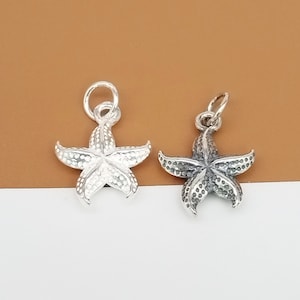 2 Sterling Silver Starfish Charms 2-Sided, 925 Silver Star Fish Charm, Ocean Charm, Sea Charm, Starfish Bracelet Charm, Necklace Charm