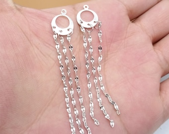 Brincos de Prata de Lei com Borlas e Banho de Ródio, Brincos com Borlas para Confecção de Joias, Pingentes de Brinco com Corrente de Prata 925, Pingente de Borla