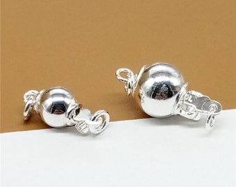 Zapięcie kulkowe ze srebra próby 925, zapięcie perłowe ze srebra próby 925, zapięcie kulkowe z perłą, łącznik kulkowy do bransoletki/naszyjnika 6 mm 7 mm 8 mm 10 mm