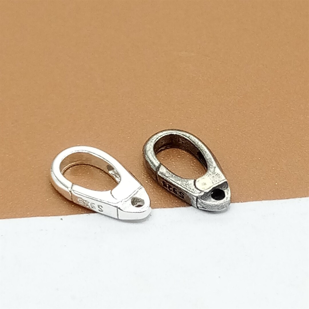 4 Sterling Silver Oval Push Clasps, Small Push Gate Clasp, 925 Silver