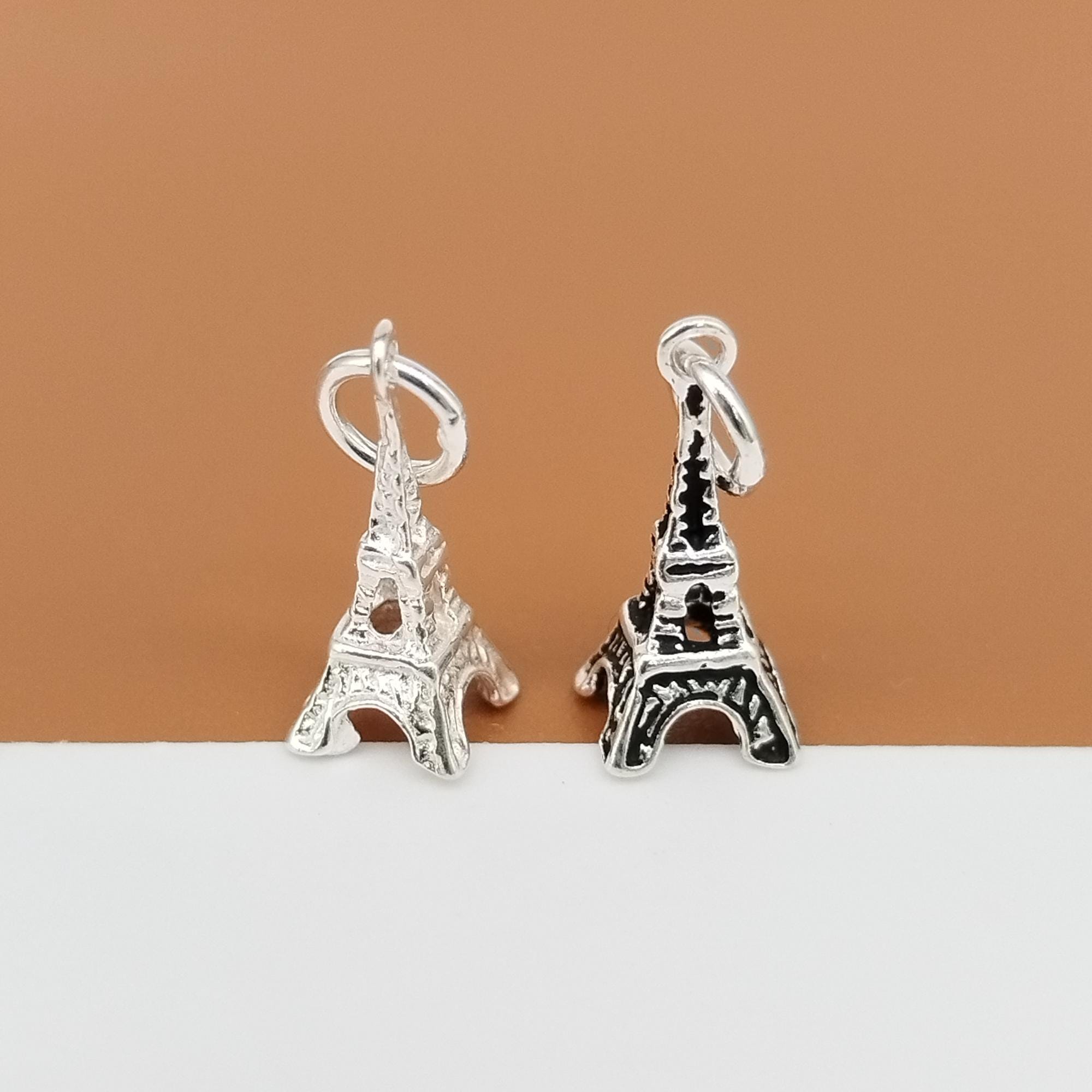 スターリングシルバー製エッフェル塔チャーム2個セット（3D）、925