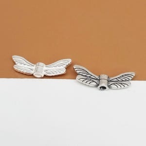 6 Sterling Silver Dragonfly Beads 2-Sided, 925 Silver Dragonfly Bead, Dragon Fly Bead, Wing Bead, Insect Bead, Bracelet Bead, Necklace Bead