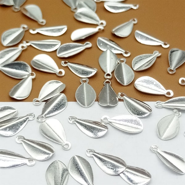 50 Sterling Silver Tiny Leaf Charms, Bulk Leaves Charms, 925 Silver Leaf Charms for Necklace Bracelet Earrings, Extension Chain Ends